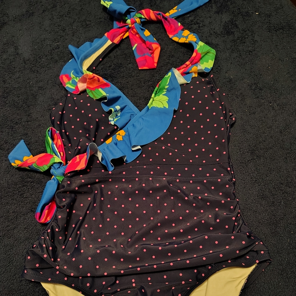 Matilda Jane Navy and Pink Polka Dot One Piece